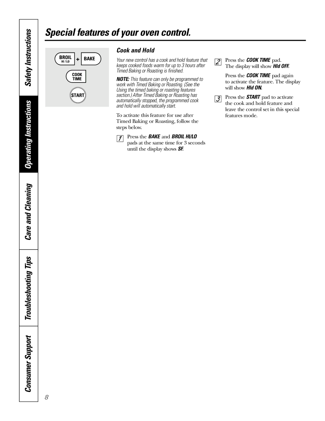 GE JT95230, JT91230 owner manual Instructions, Cook and Hold 