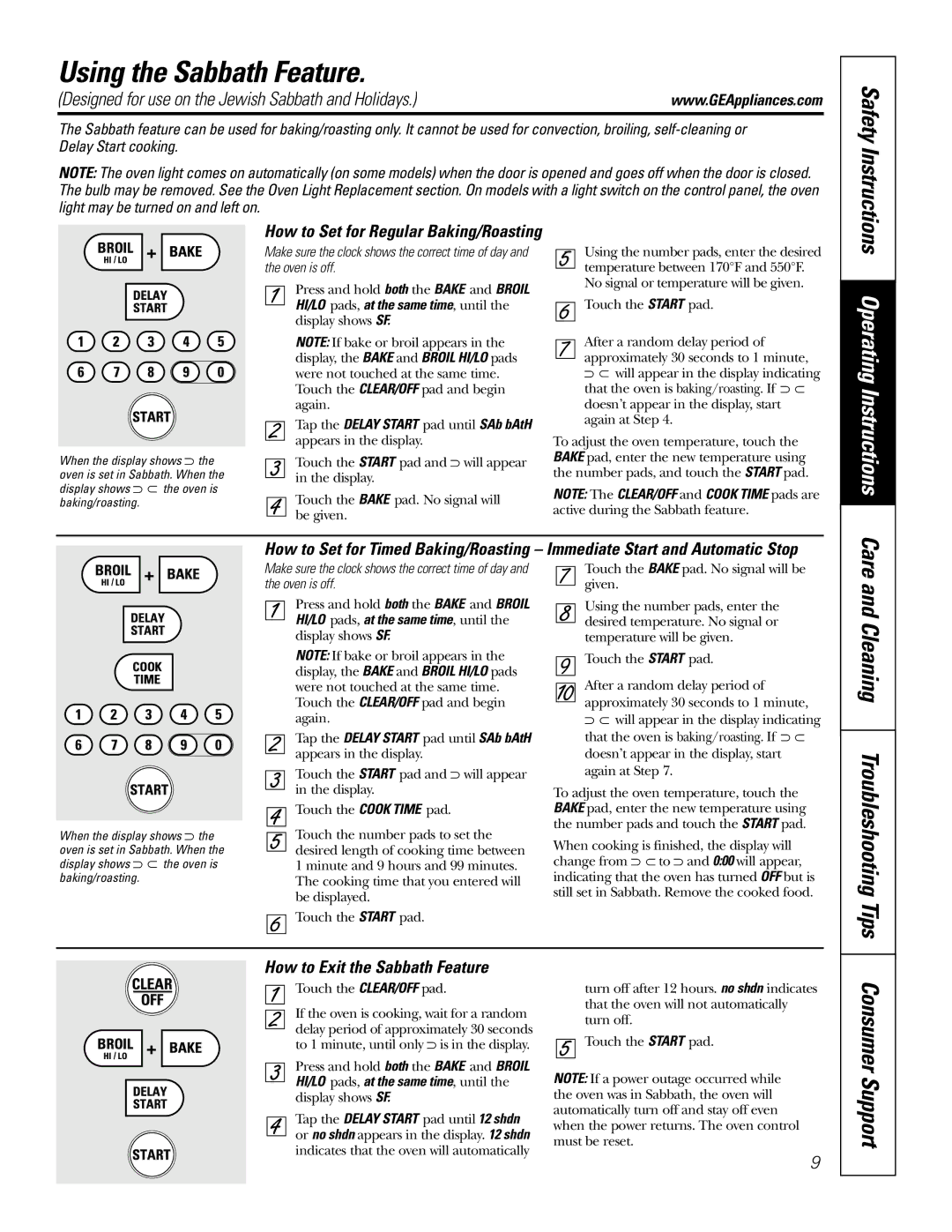 GE JT91230 Using the Sabbath Feature, Tips, Cleaning Troubleshooting, Designed for use on the Jewish Sabbath and Holidays 