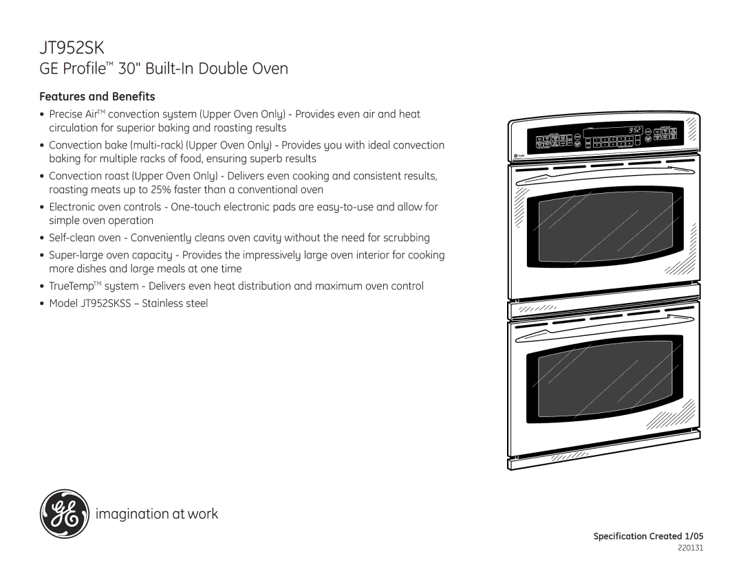 GE JT952SK dimensions Features and Benefits 