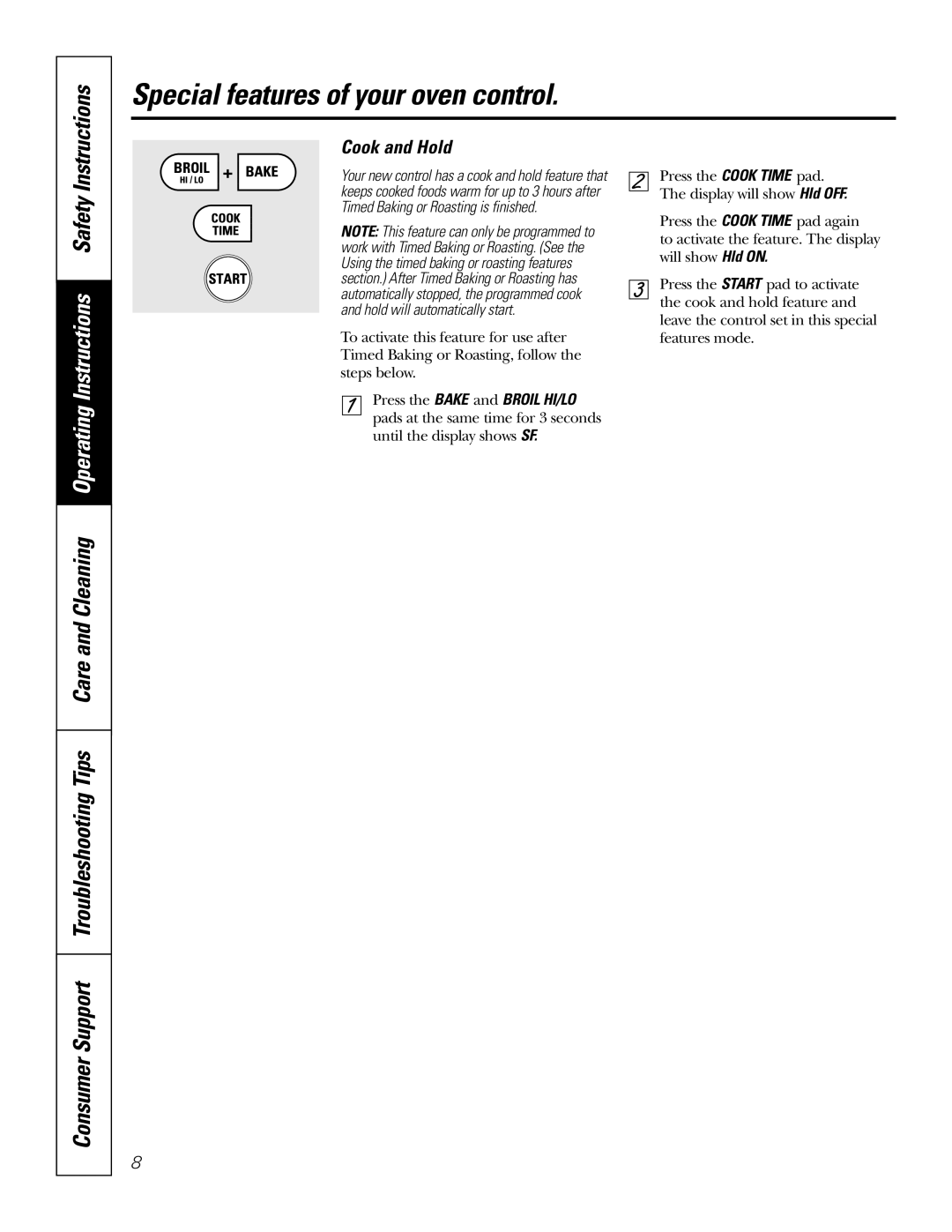 GE JT952SKSS owner manual Instructions, Cook and Hold, Special features of your oven control 