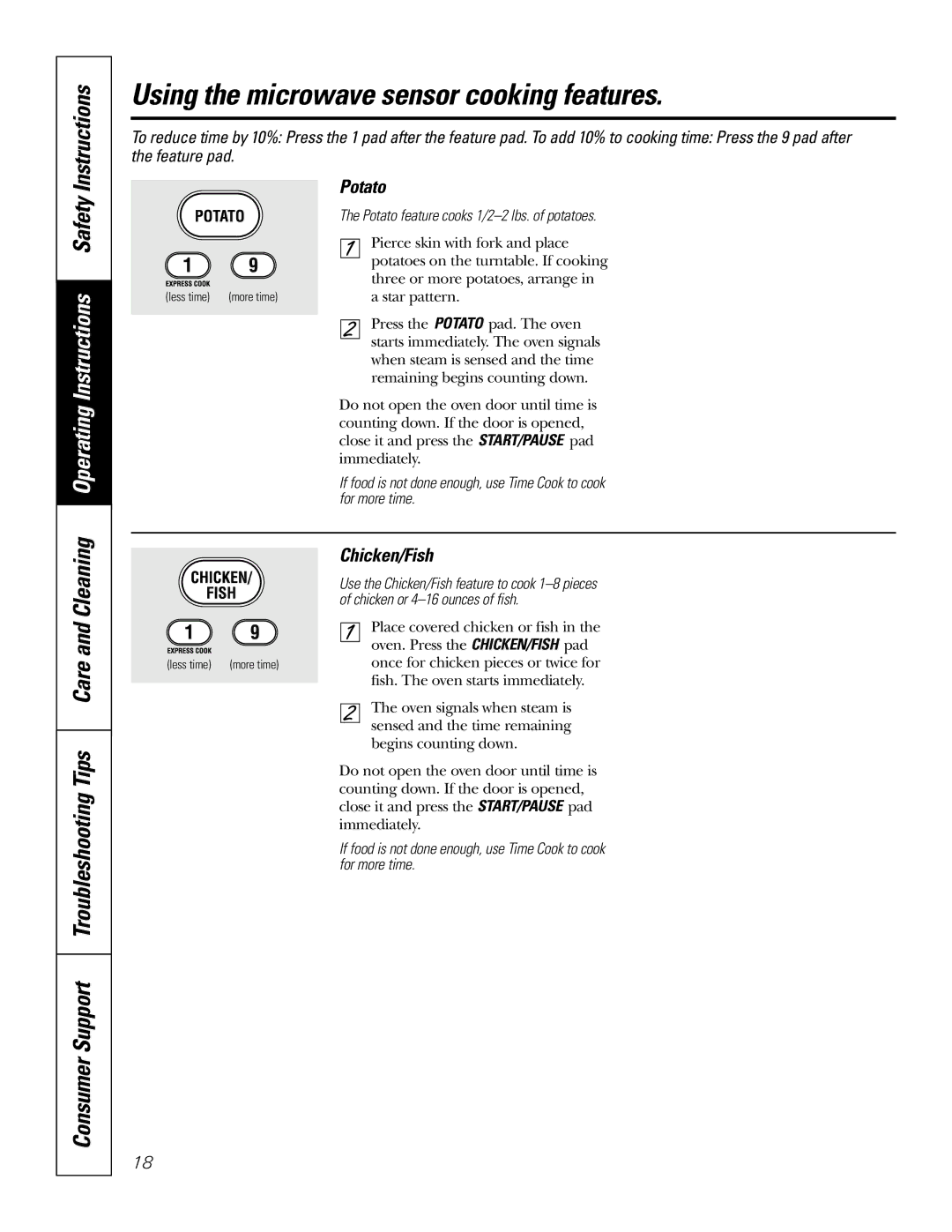 GE JT965 manual Potato, Chicken/Fish 