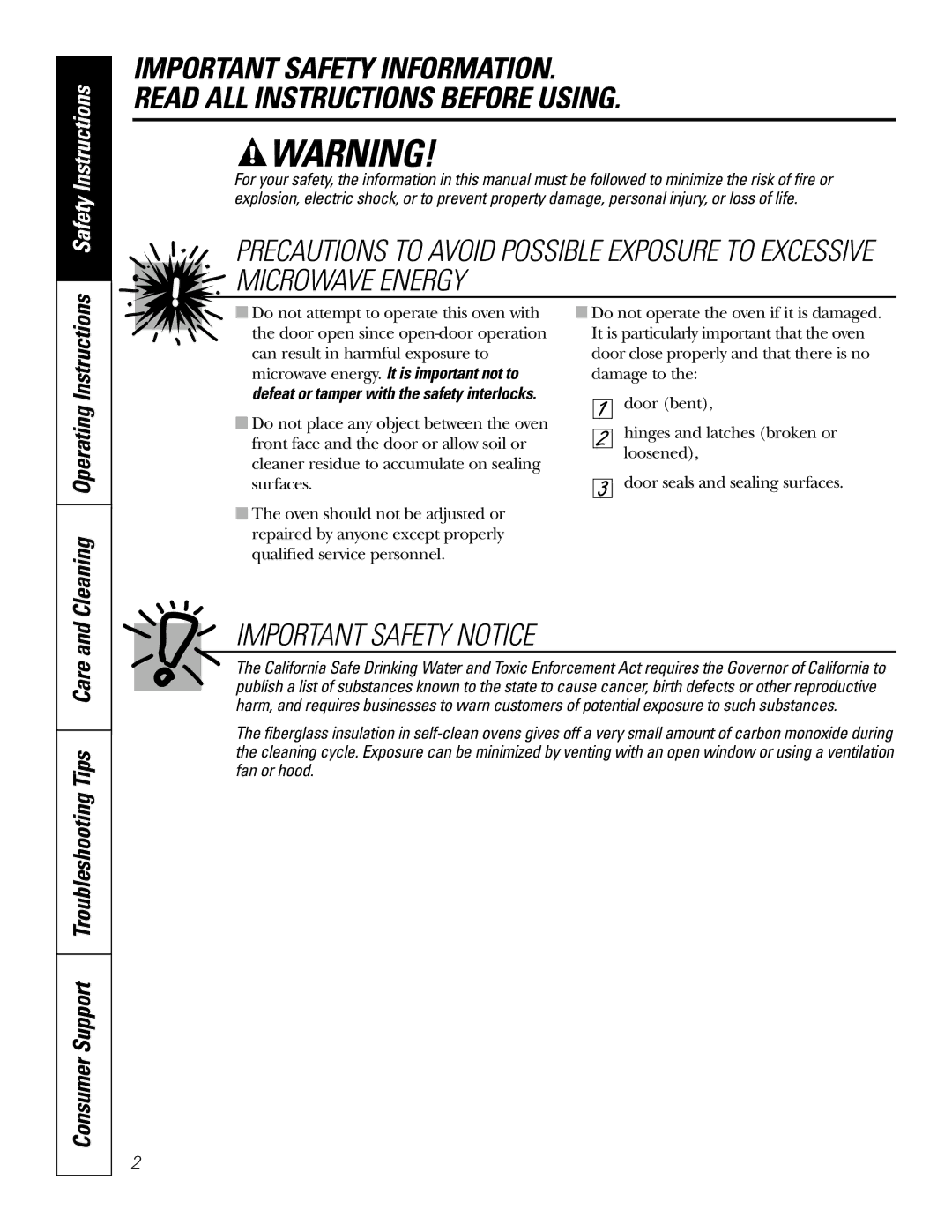 GE JT965 manual Important Safety Notice, Consumer Support Troubleshooting Tips Care, Cleaning Operating Instructions 