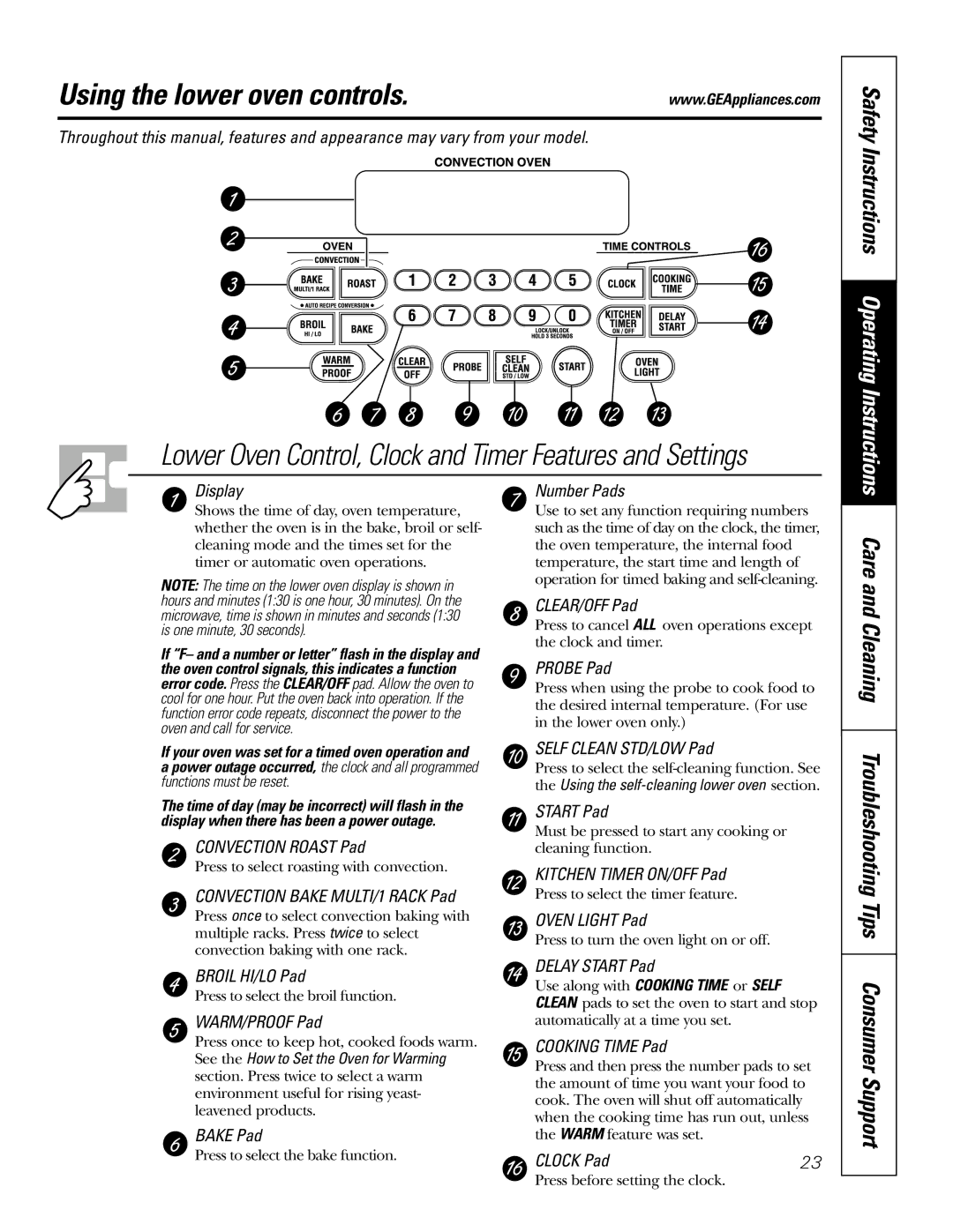 GE JT965 manual Using the lower oven controls, Care and Cleaning Troubleshooting Tips 