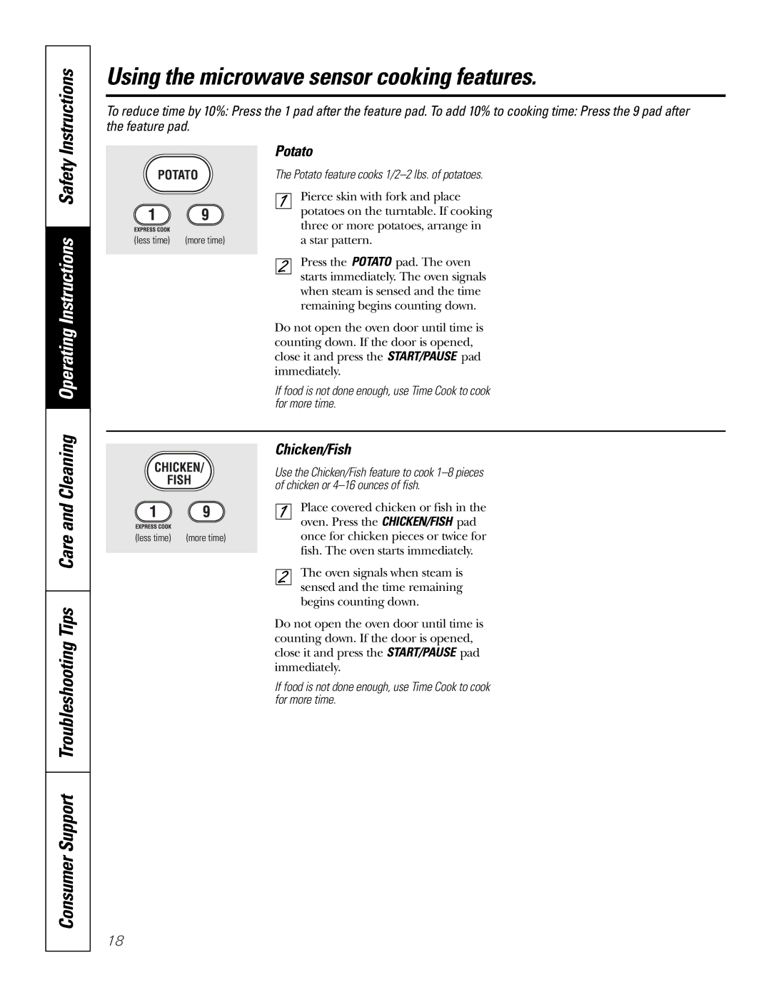 GE JT96530 manual Potato, Chicken/Fish 