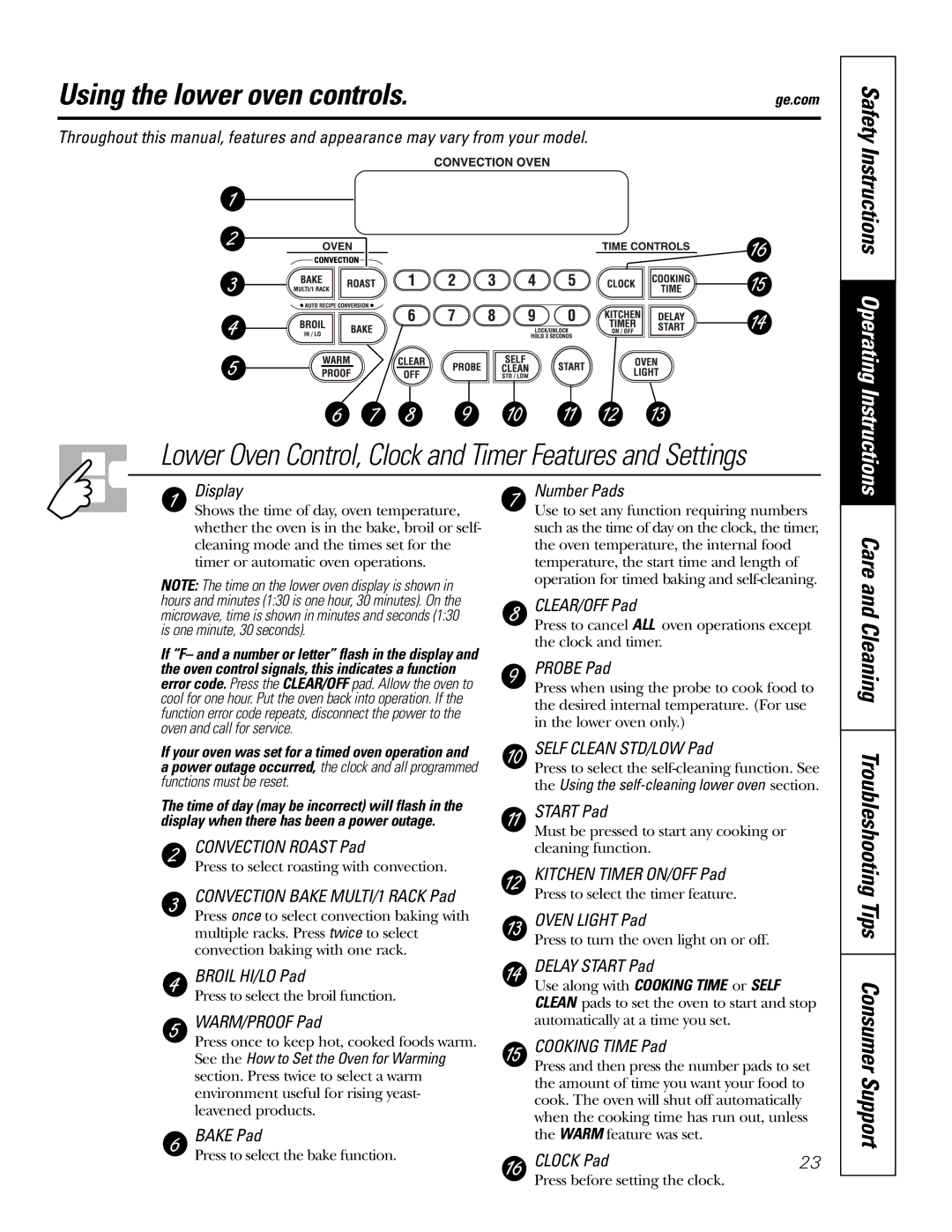 GE JT96530 manual Using the lower oven controls, Care and Cleaning Troubleshooting Tips 