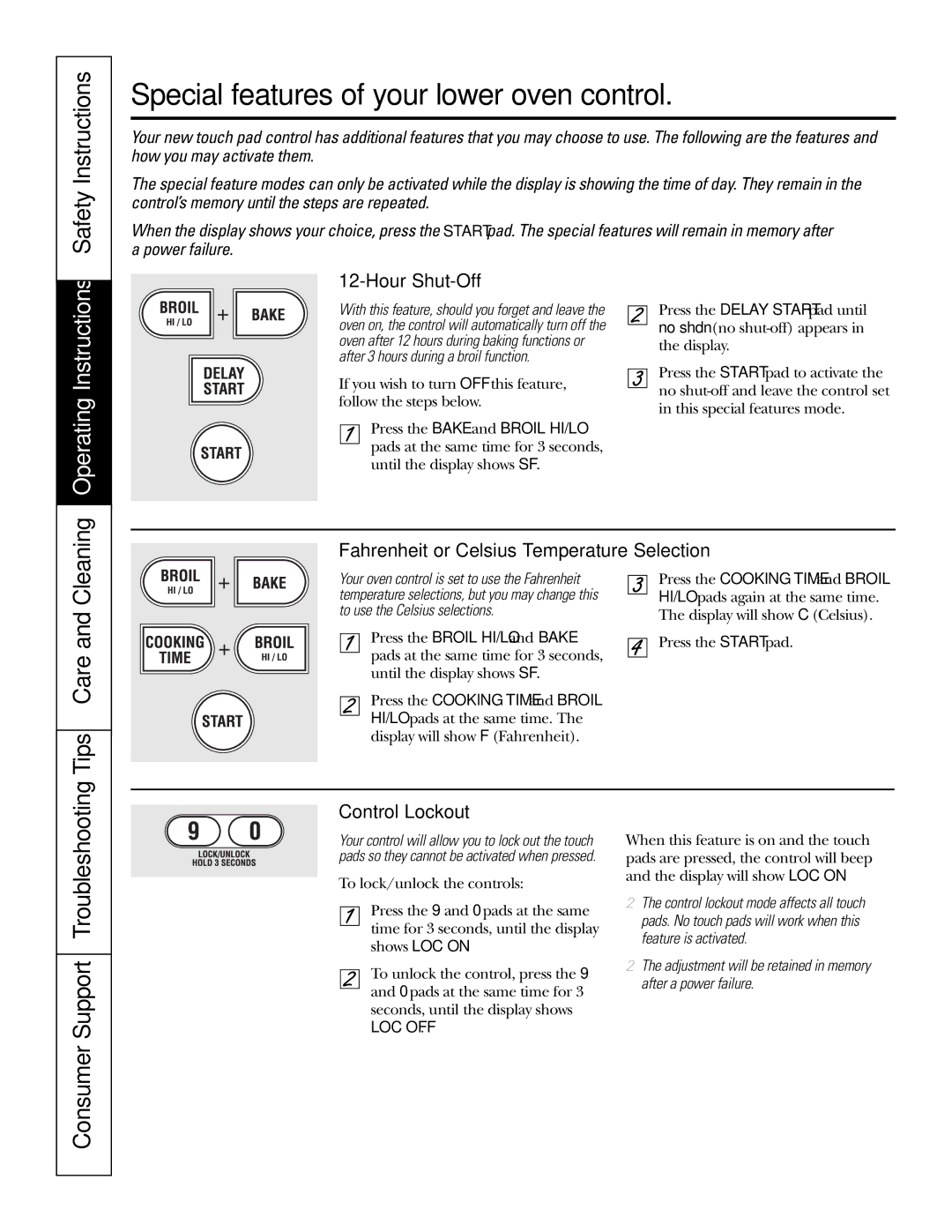 GE JT96530 manual Special features of your lower oven control, Tips Care and Cleaning, Hour Shut-Off, Control Lockout 