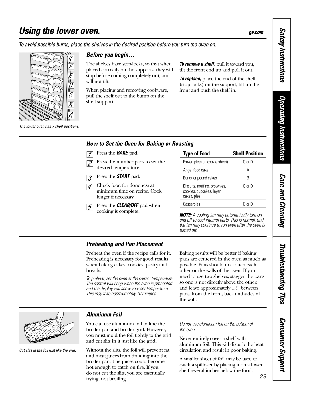 GE JT96530 manual Using the lower oven, Care and Cleaning 