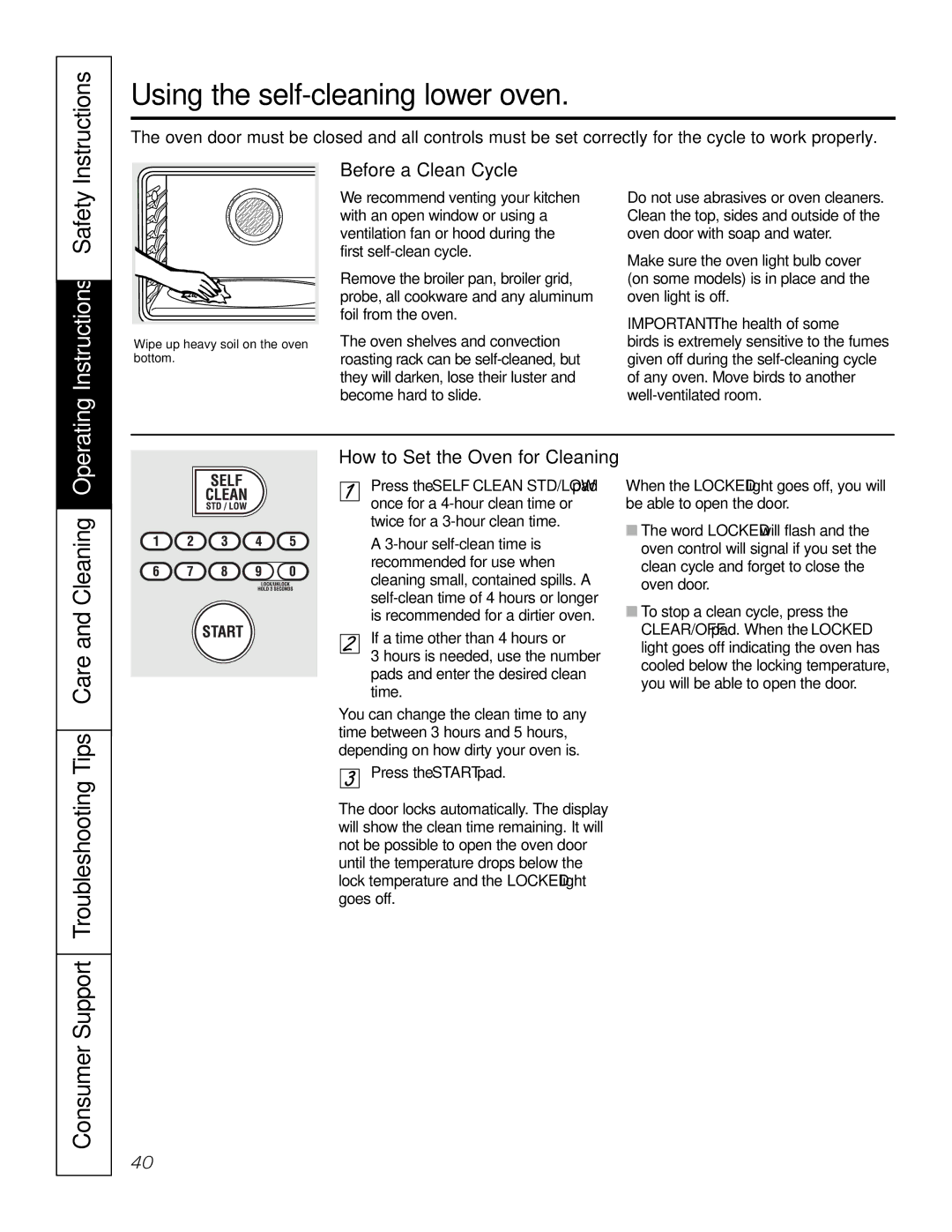 GE JT96530 manual Using the self-cleaning lower oven, Before a Clean Cycle, How to Set the Oven for Cleaning 