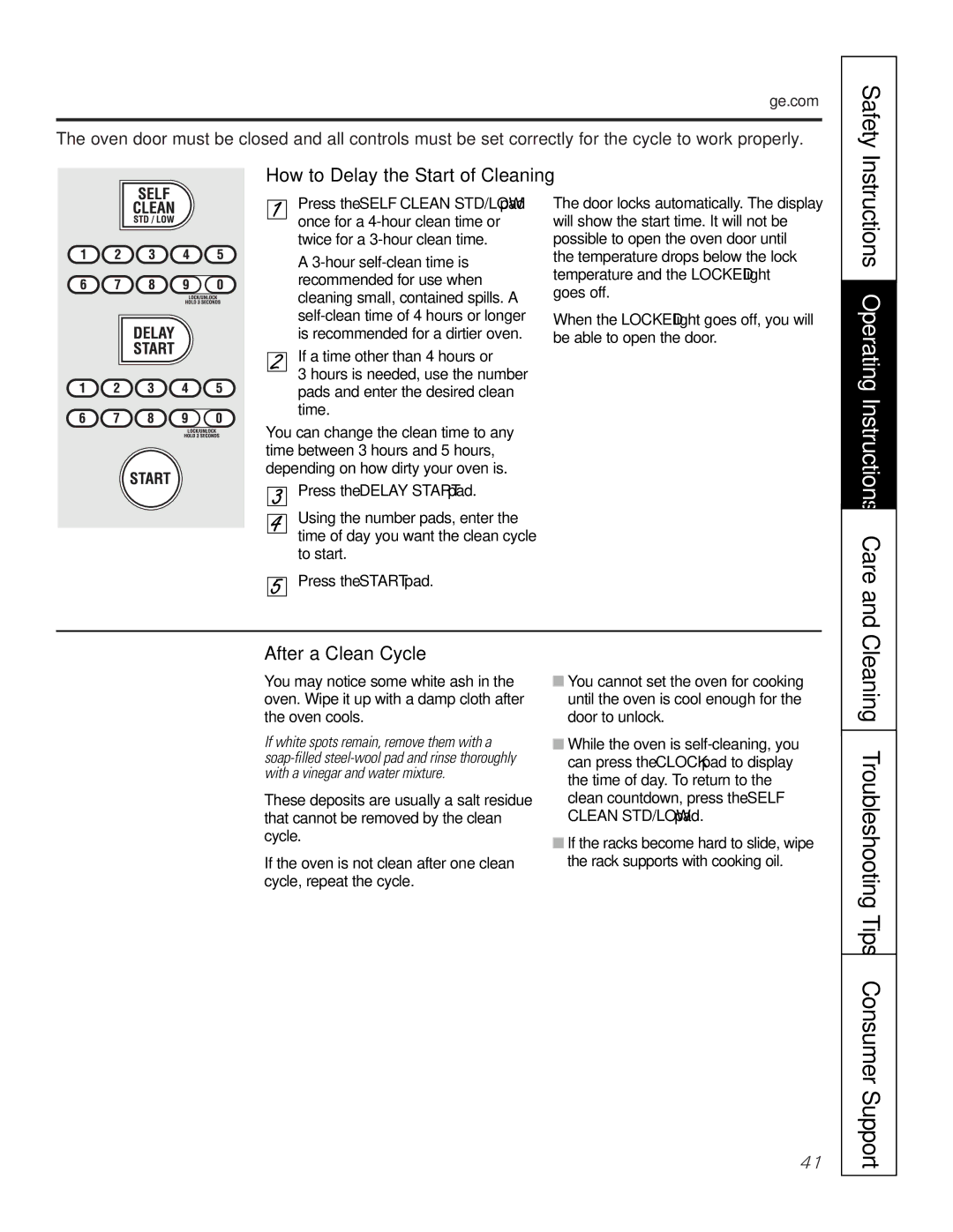 GE JT96530 manual After a Clean Cycle, How to Delay the Start of Cleaning 