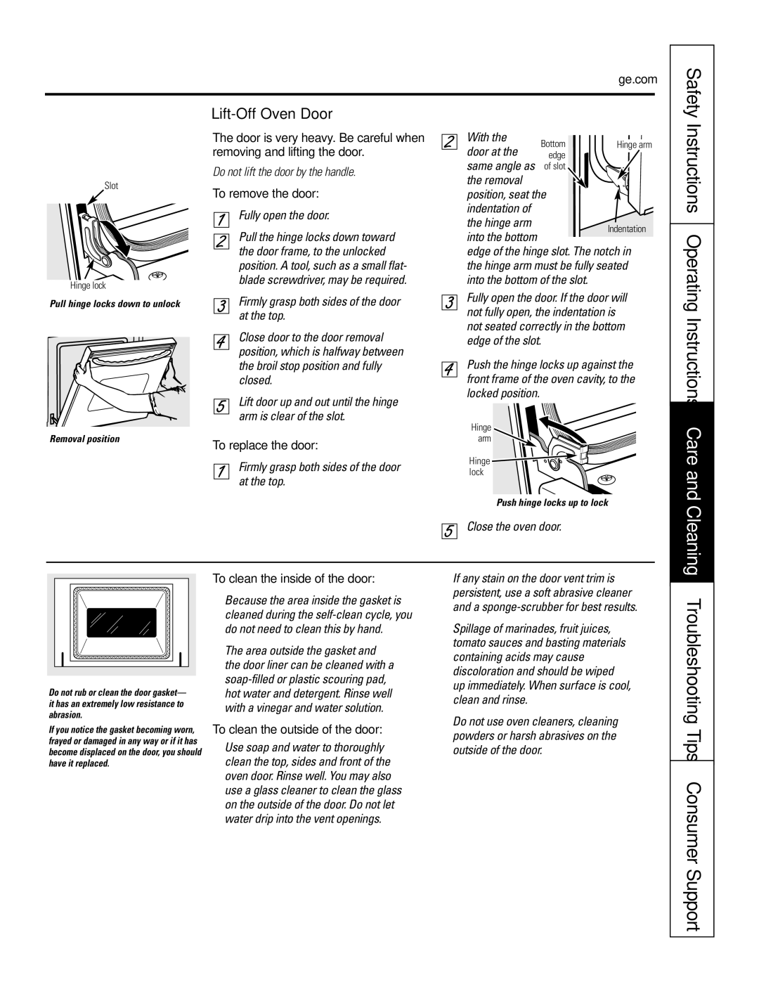 GE JT96530 manual Safety Instructions Operating Instructions Care, Lift-Off Oven Door 