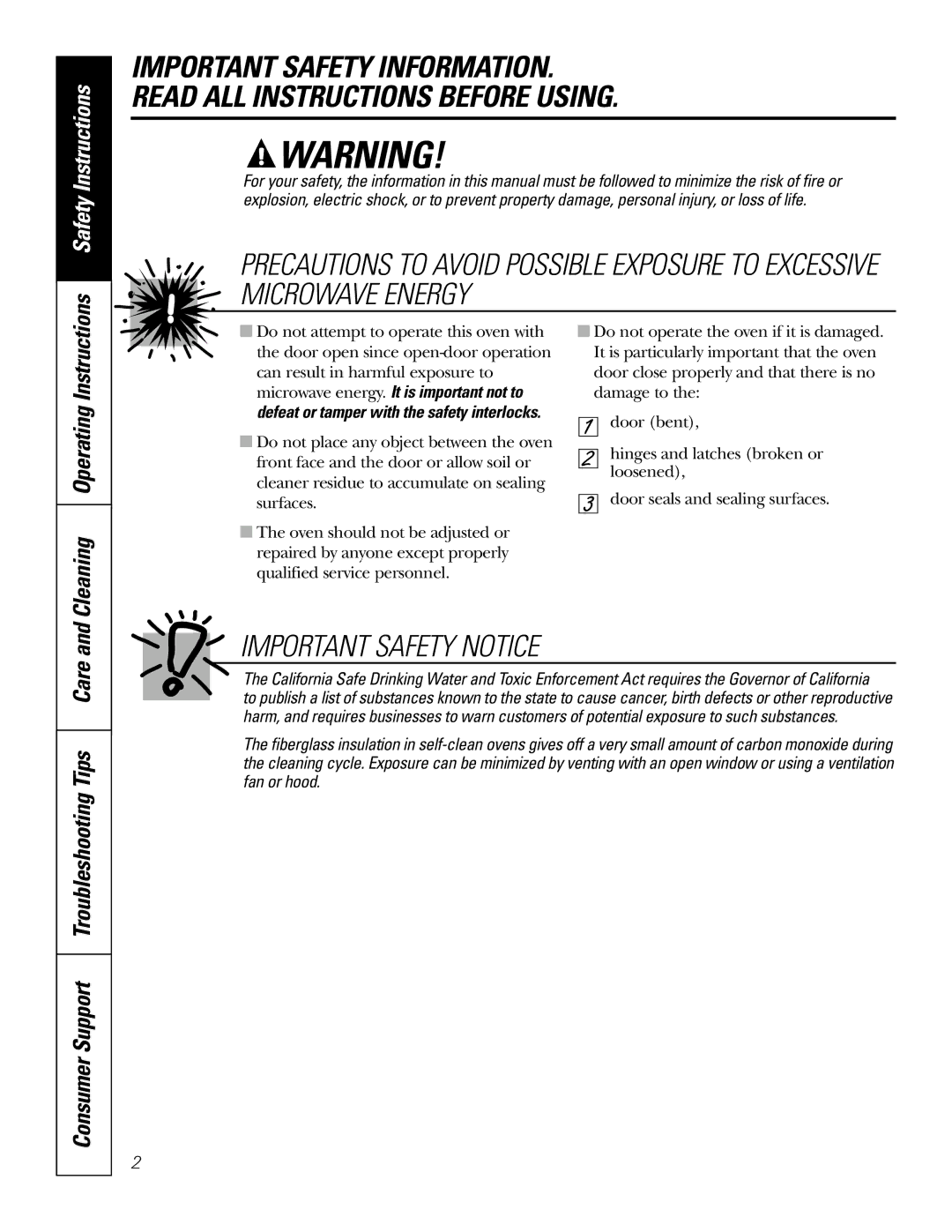 GE JT980, JT930 owner manual Consumer Support Troubleshooting Tips Care, Cleaning Operating Instructions 