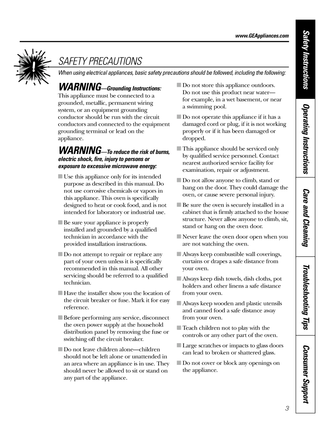 GE JT930, JT980 owner manual Troubleshooting Tips Consumer Support, Operating Instructions Care 