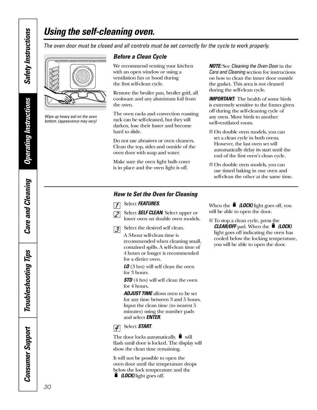 GE JT980, JT930 Using the self-cleaning oven, Instructions, Troubleshooting Tips Care and Cleaning, Before a Clean Cycle 