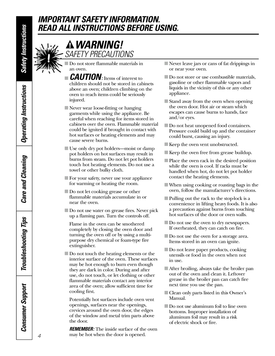 GE JT980, JT930 owner manual Instructions 