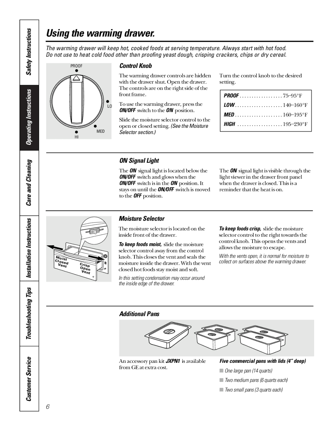 GE JTD910WBWW, JTD910SBSS, JTD910BBBB, JKD910 owner manual Using the warming drawer 