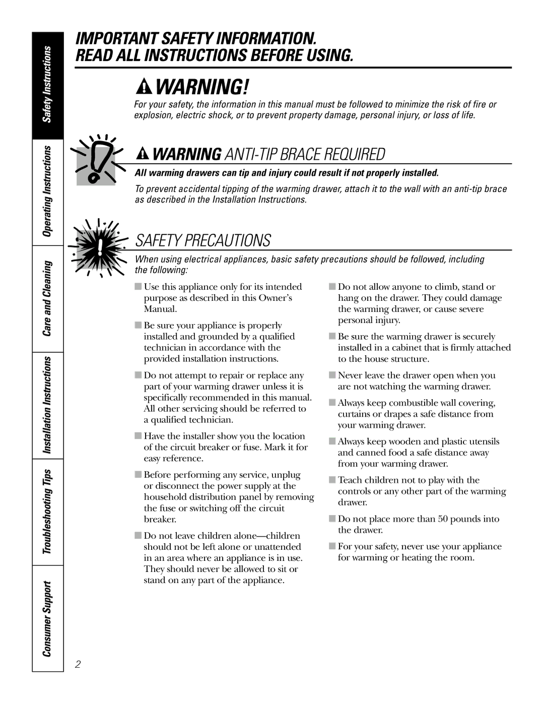 GE JTD915 owner manual Safety Precautions, Cleaning Operating Instructions Safety Instructions 