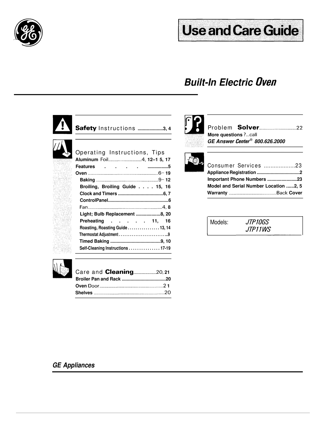 GE JTP10GS warranty Built-In Electric Oven 