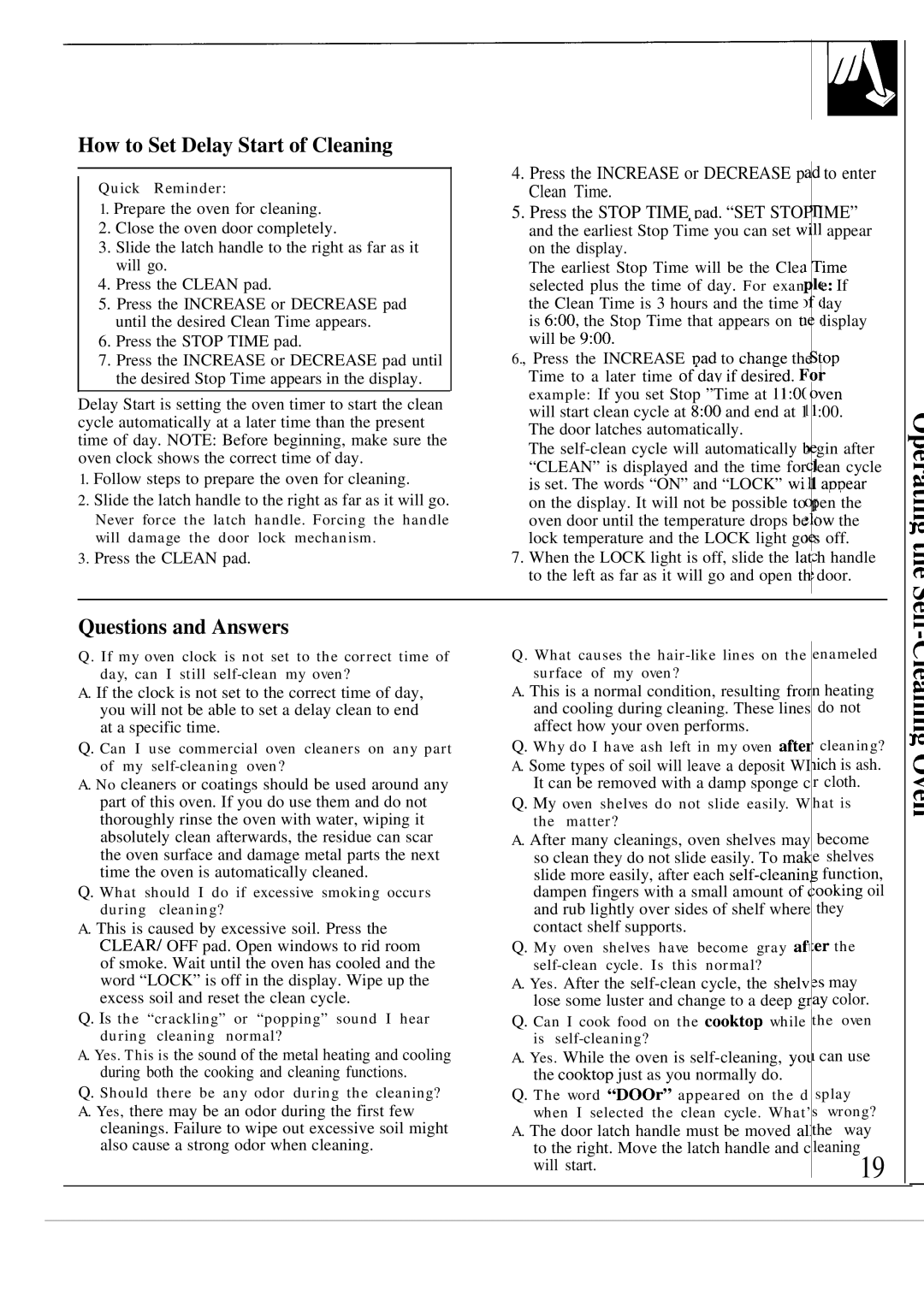 GE JTP10GS warranty How to Set Delay Start of Cleaning, Questions and Answers 