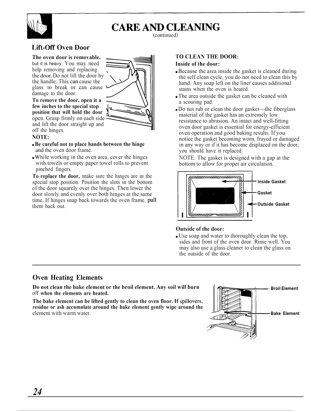 GE JTP13 Elements, Oven door is removable, Door. Do not lift the door by the handle. This can cause, Outside of the door 