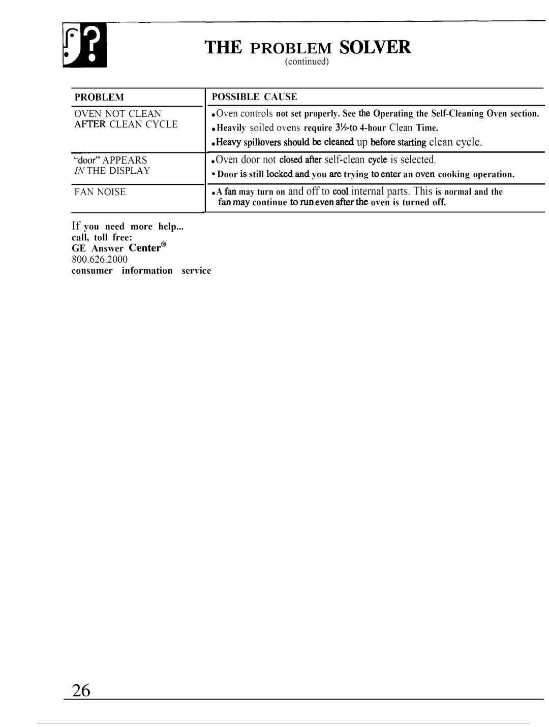 GE JTP13, JTP14 An oven cooking operation, Fan may continue to run even after the oven is turned off, Call, toll free 