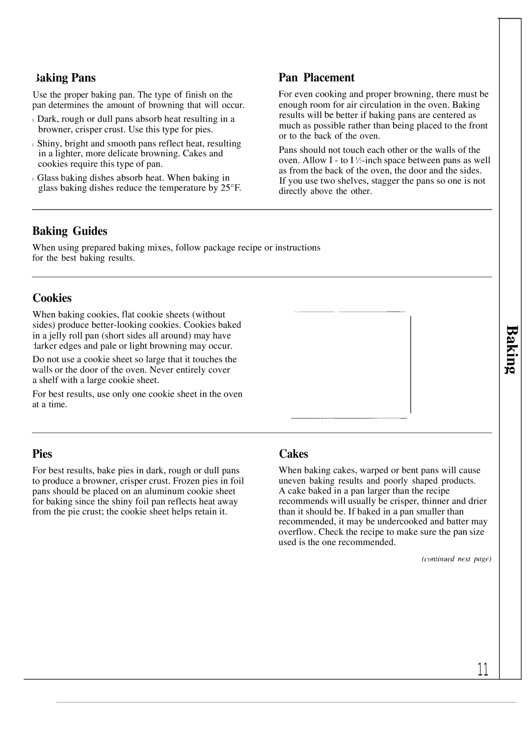 GE JTP14, JTP13 warranty Jaking Pans, Pan Placement, Baking Guides, Cookies, Pies, Cakes 