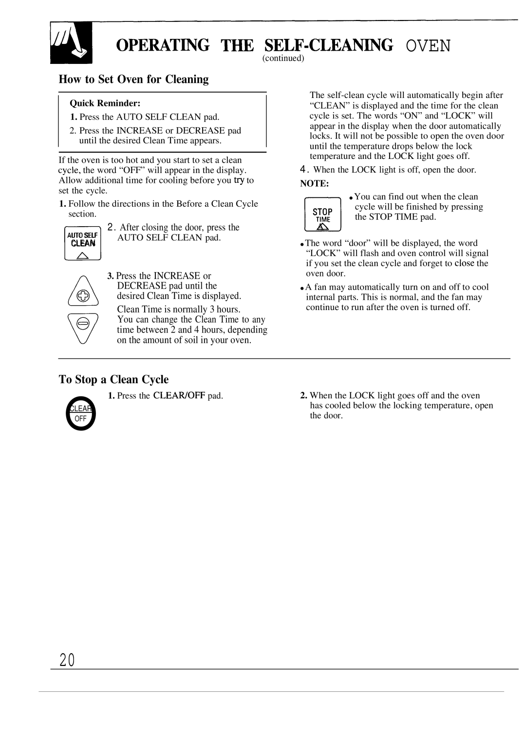 GE JTP13, JTP14 warranty OPEMT~G T~ SELF-CLEA~G Oven, How to Set Oven for Cleaning, To Stop a Clean Cycle 