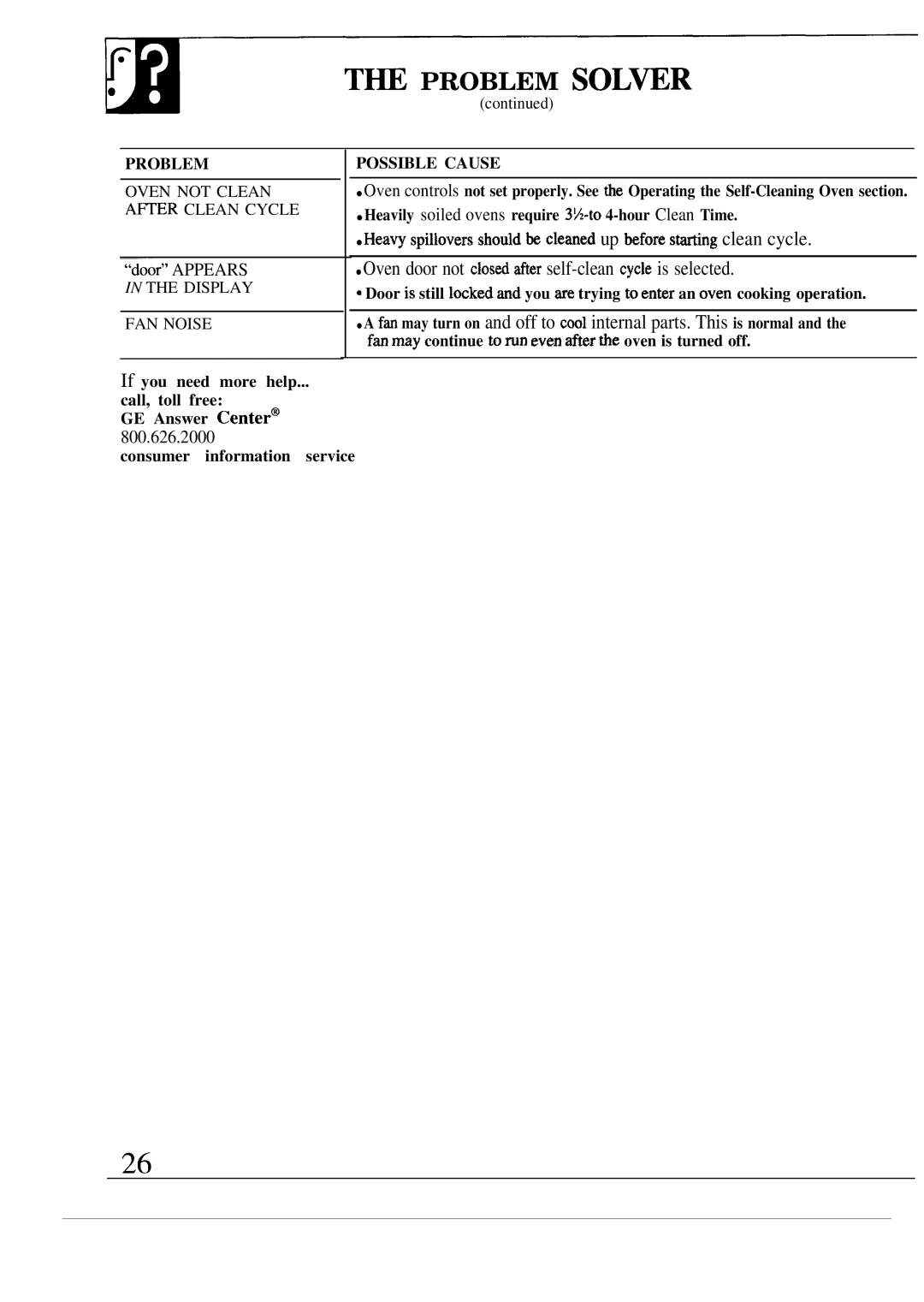 GE JTP13 If you need more help Call, toll free GE Answer Center@, Heavily soiled ovens require 3’/z-to 4-hour Clean Time 