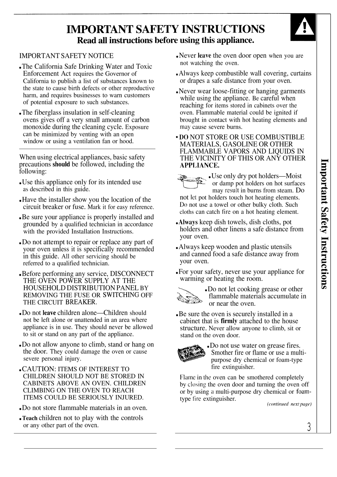 GE JTP14, JTP13 warranty Important Safety Notice 