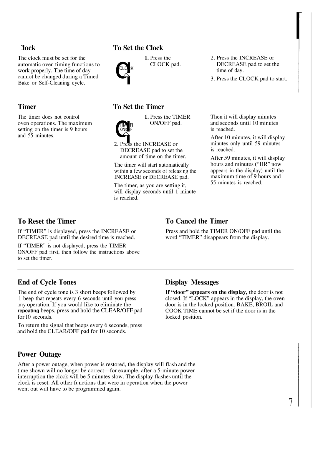 GE JTP14, JTP13 Lock, To Set the Clock, To Set the Timer, To Reset the Timer, To Cancel the Timer, End of Cycle Tones 