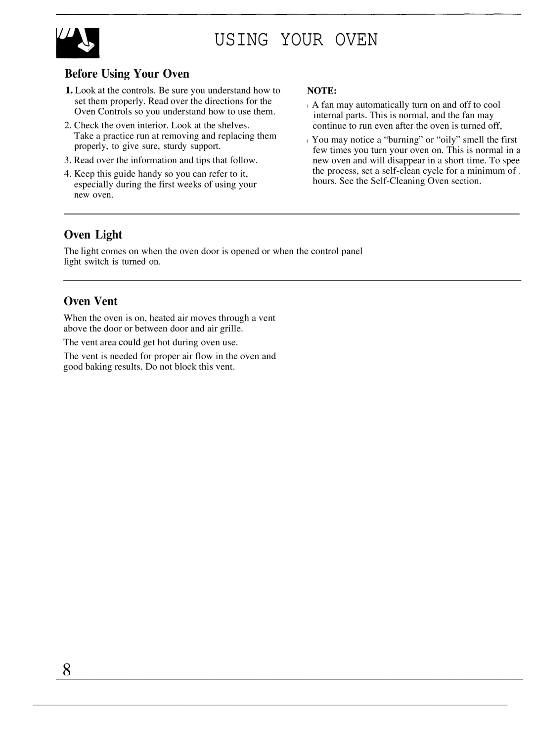 GE JTP13, JTP14 warranty Before Using Your Oven, Oven Light, Oven Vent 