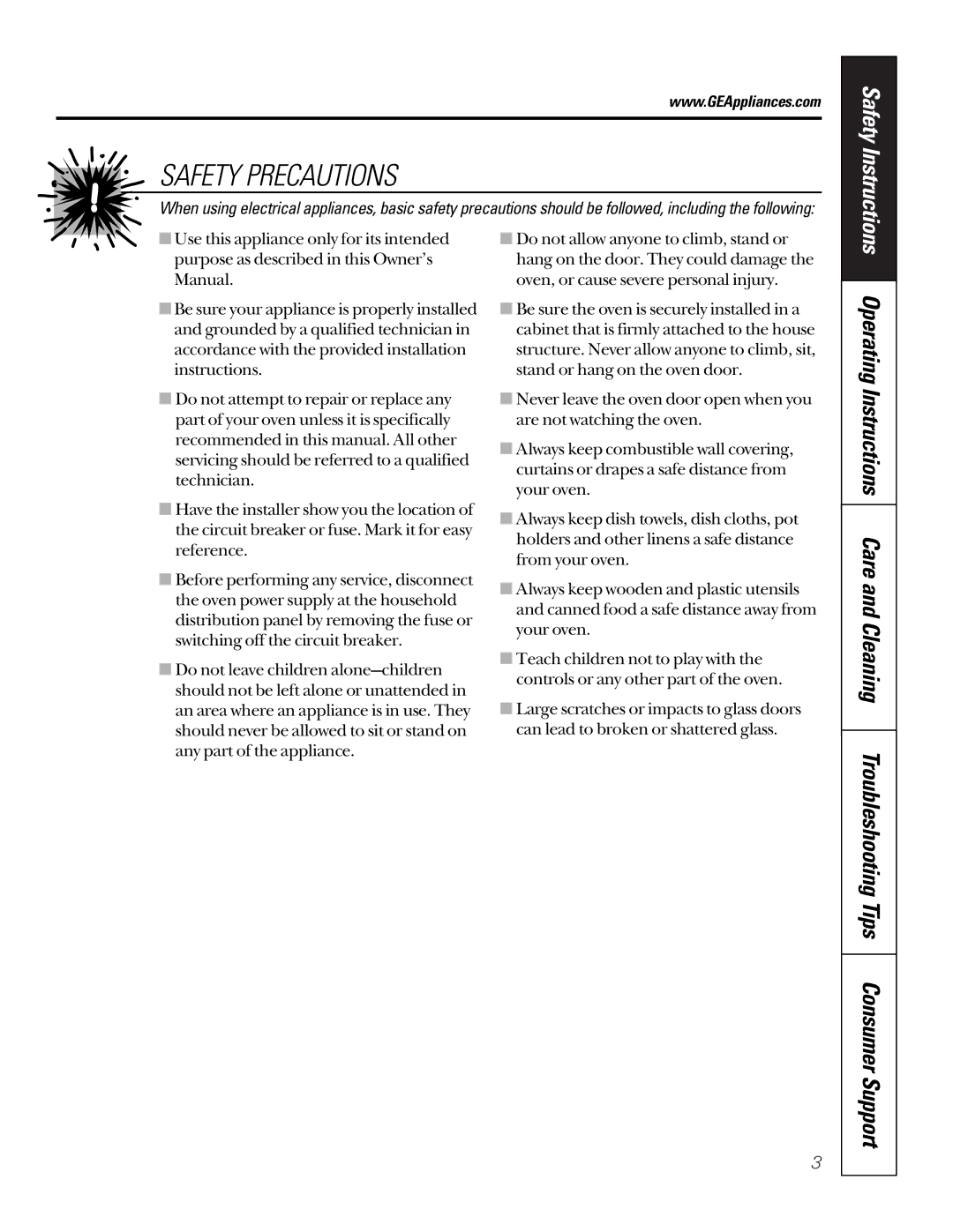 GE JTP15WDWW, JTP15CDCC, JTP15BDBB, JTP15SDSS owner manual Safety Precautions 