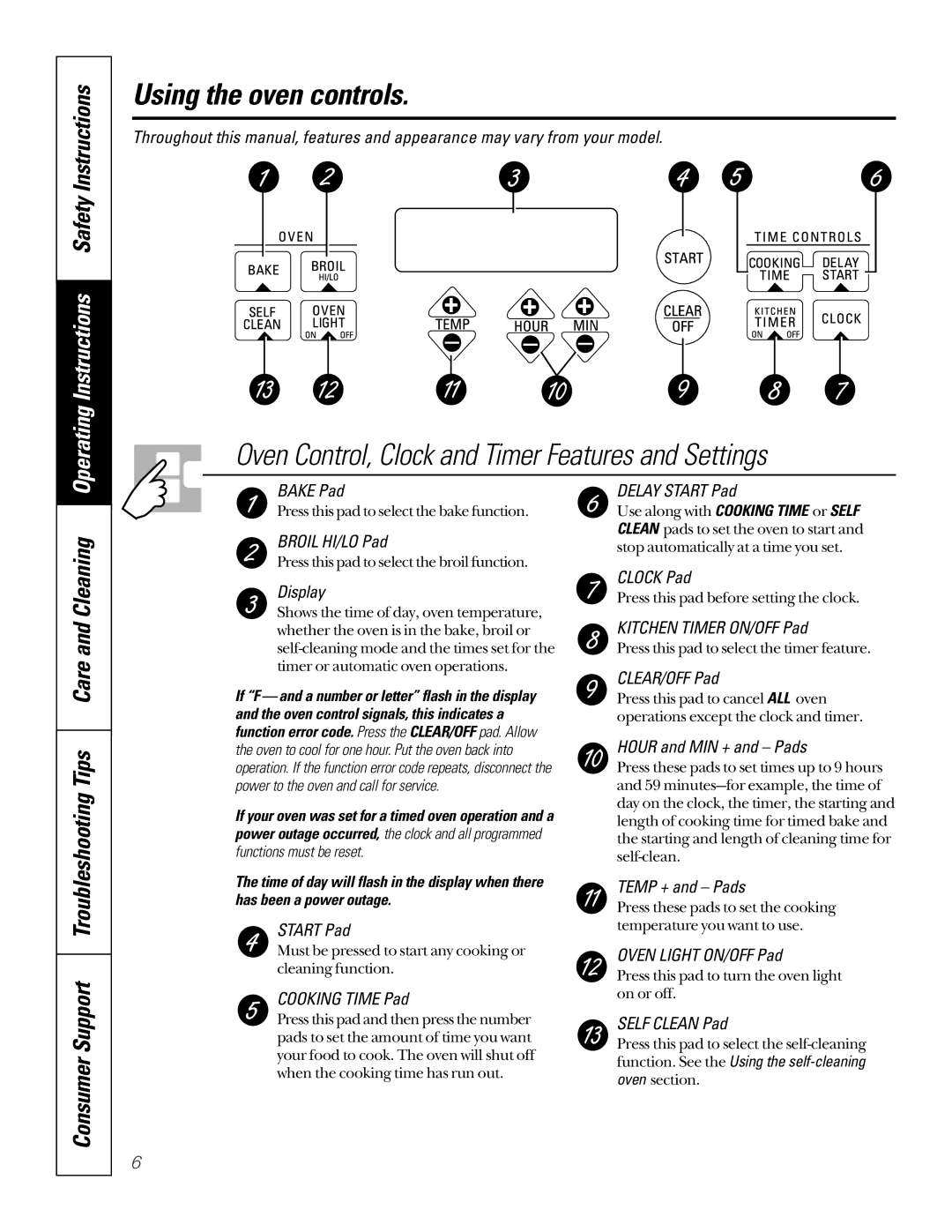 GE JTP15SDSS, JTP15CDCC, JTP15BDBB, JTP15WDWW owner manual Using the oven controls, Operating Instructions Safety Instructions 