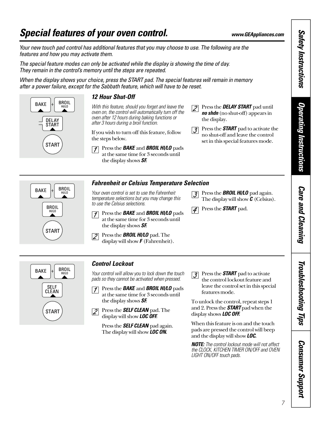 GE JTP15WDWW, JTP15CDCC, JTP15BDBB Special features of your oven control, Care and Cleaning, Hour Shut-Off, Control Lockout 