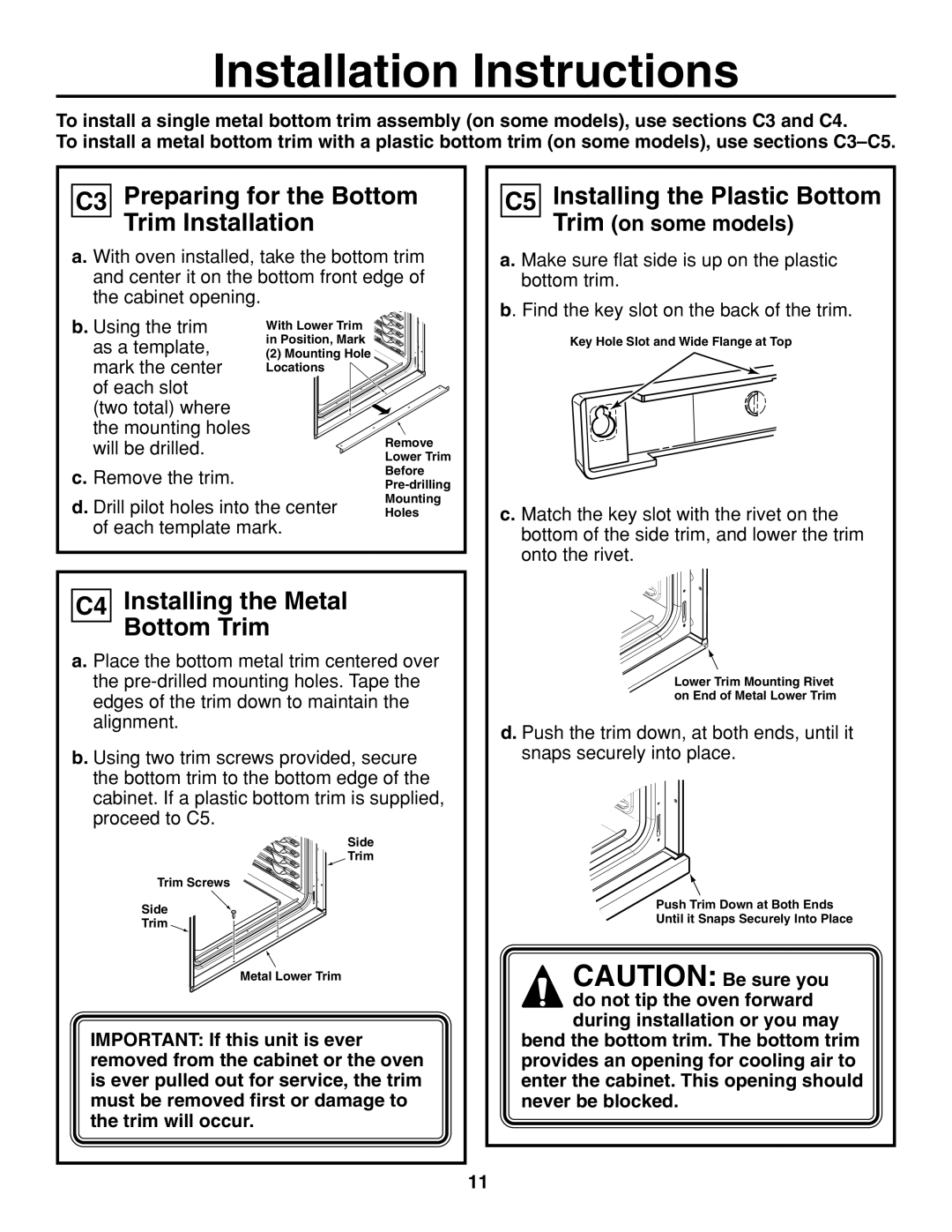 GE JTP20 installation instructions C3 Preparing for the Bottom Trim Installation 