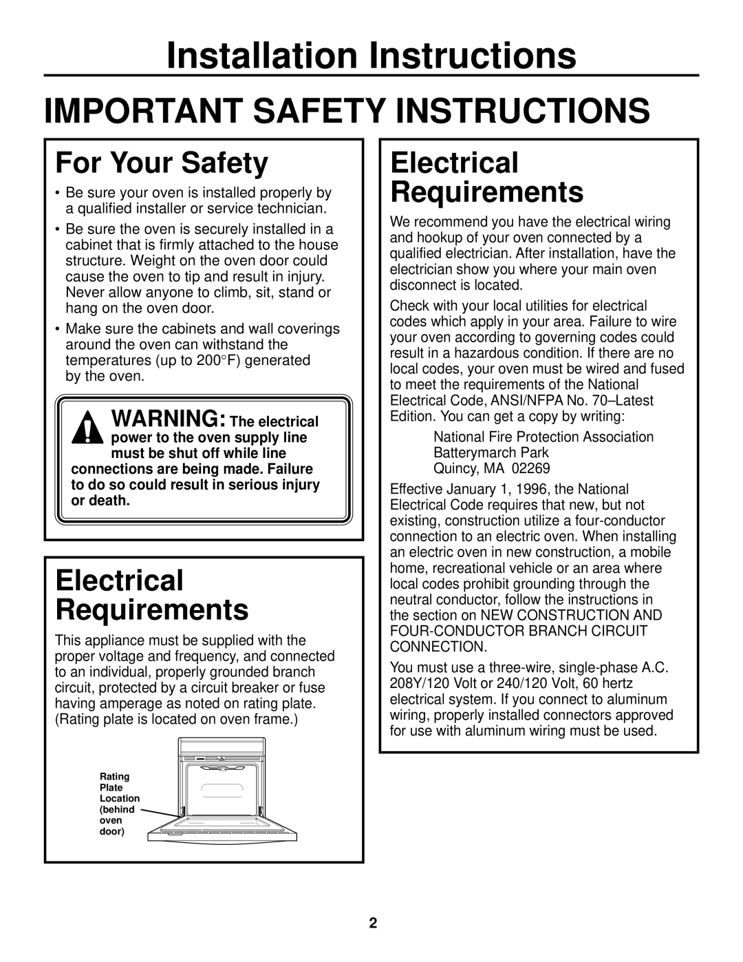 GE JTP20 installation instructions Installation Instructions 