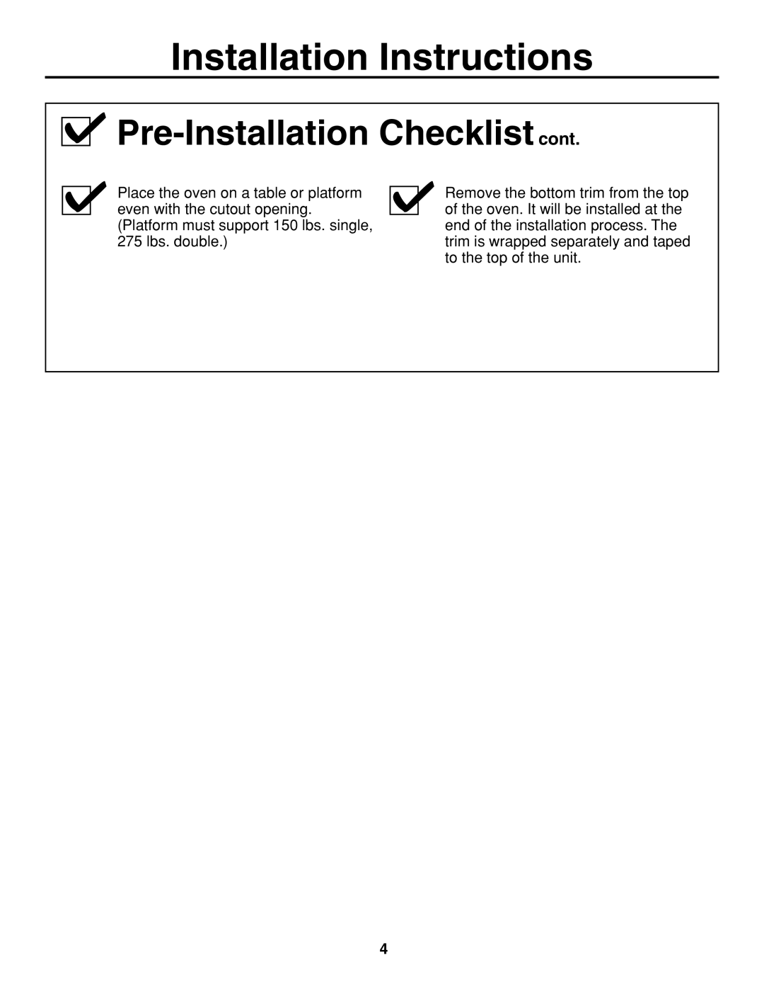 GE JTP20 installation instructions Installation Instructions 