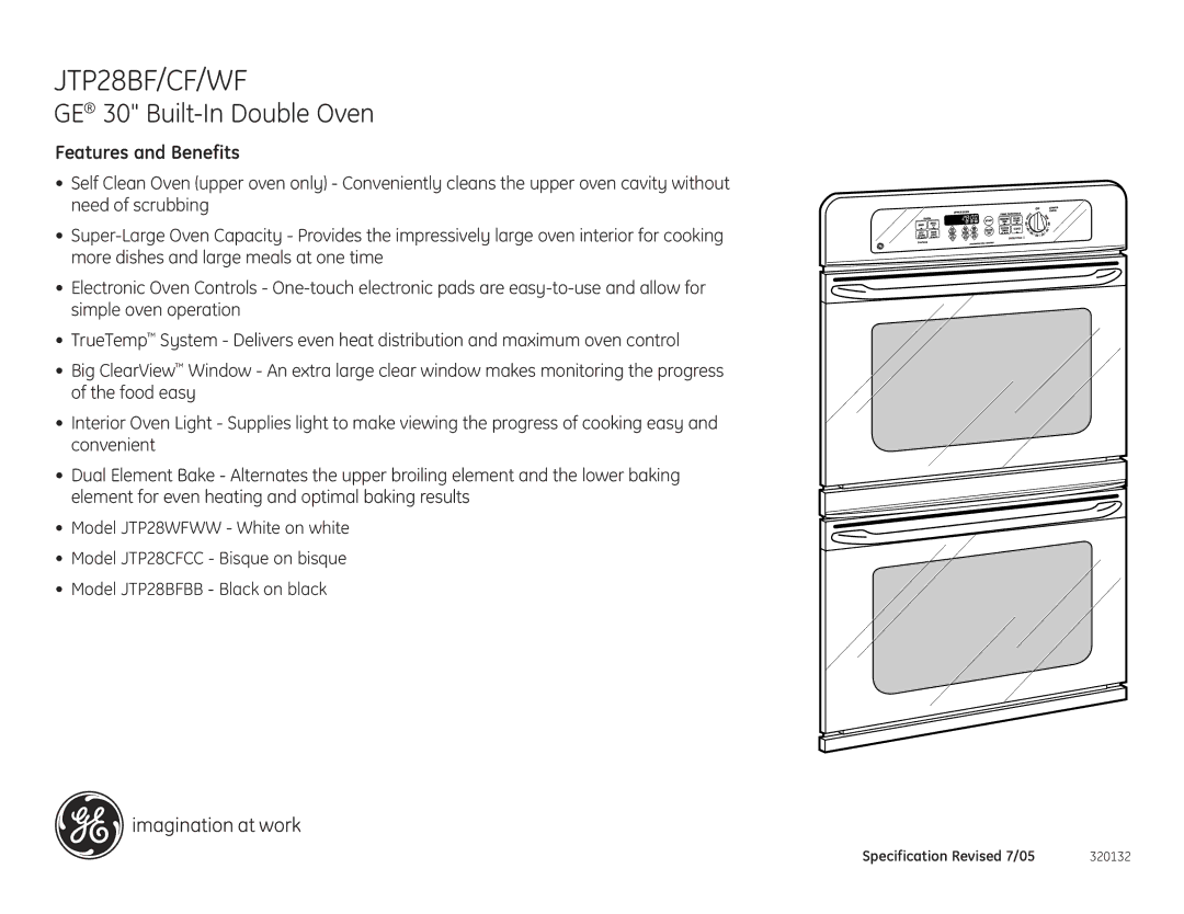 GE JTP28BF/CF/WF dimensions Features and Benefits 