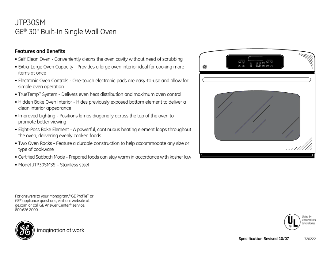 GE JTP30SM dimensions Features and Benefits 