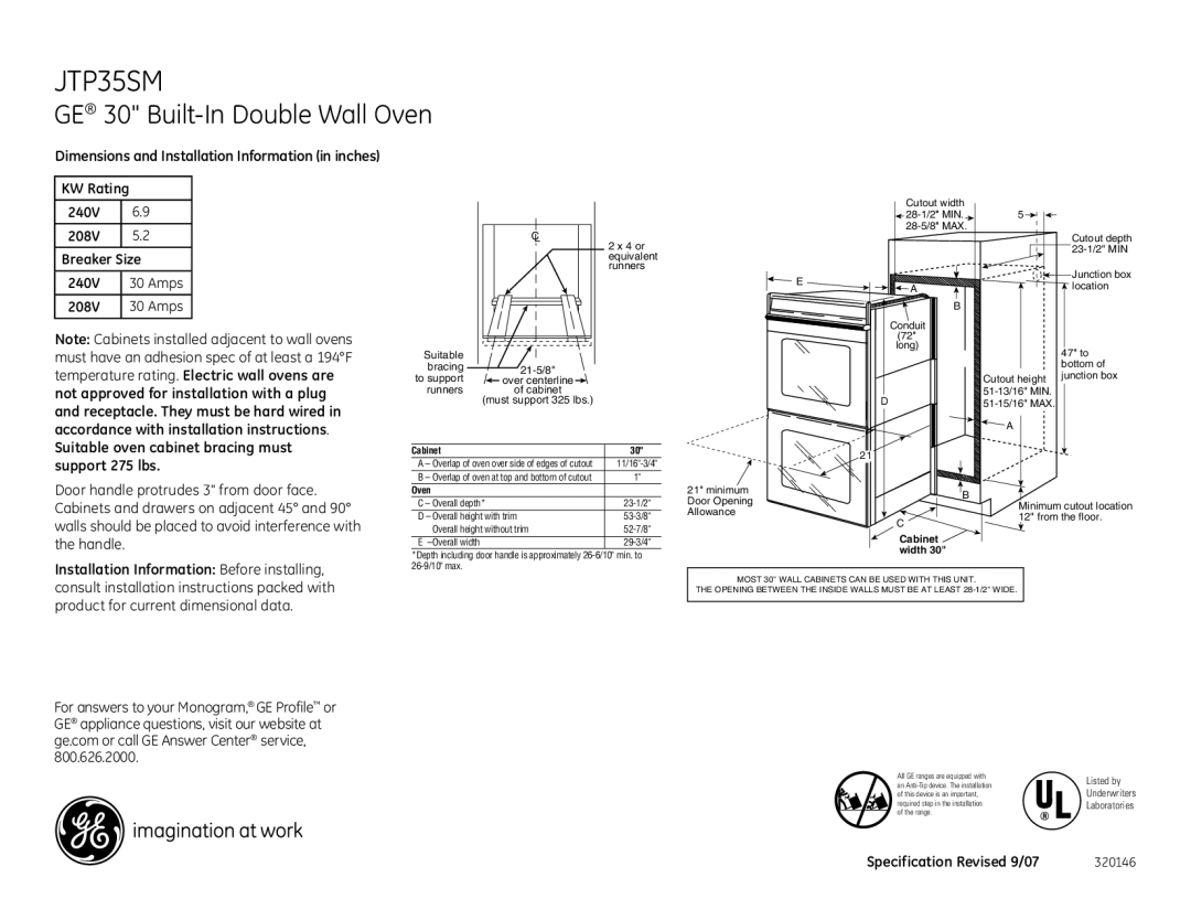 GE JTP35SM dimensions GE 30 Built-In Double Wall Oven 