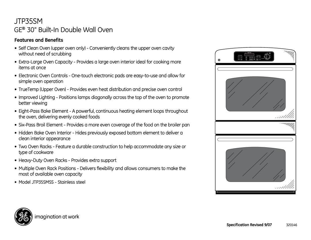 GE JTP35SM dimensions GE 30 Built-In Double Wall Oven, Features and Benefits 