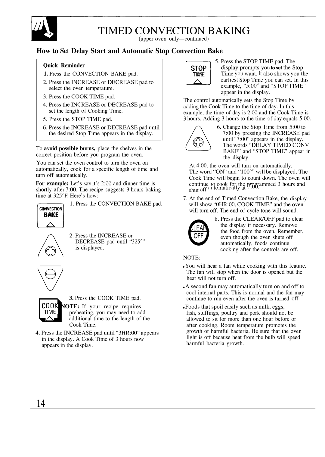 GE 164D2966P087, JTP54 Timed Convection Baking, How to Set Delay Start and Automatic Stop Convection Bake, Quick Reminder 