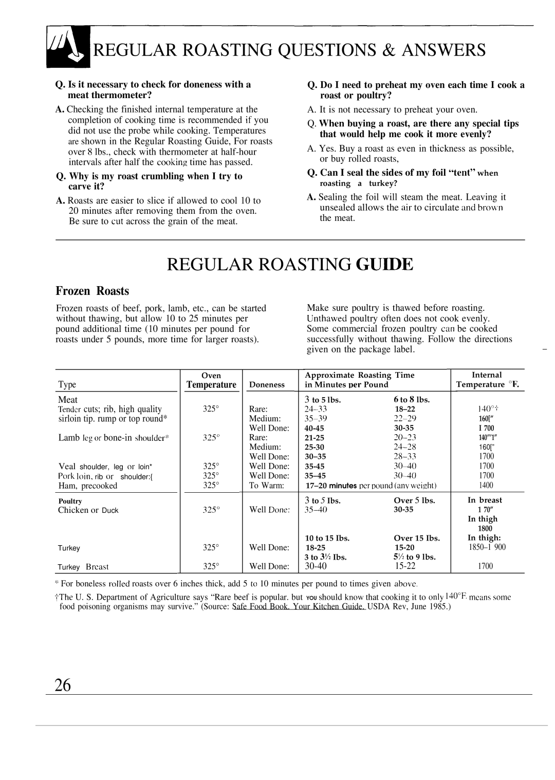 GE 164D2966P087, JTP54, JTP55 warranty Regular Roasting Questions & Answers, Regular Roasting GU~E, Frozen Roasts 