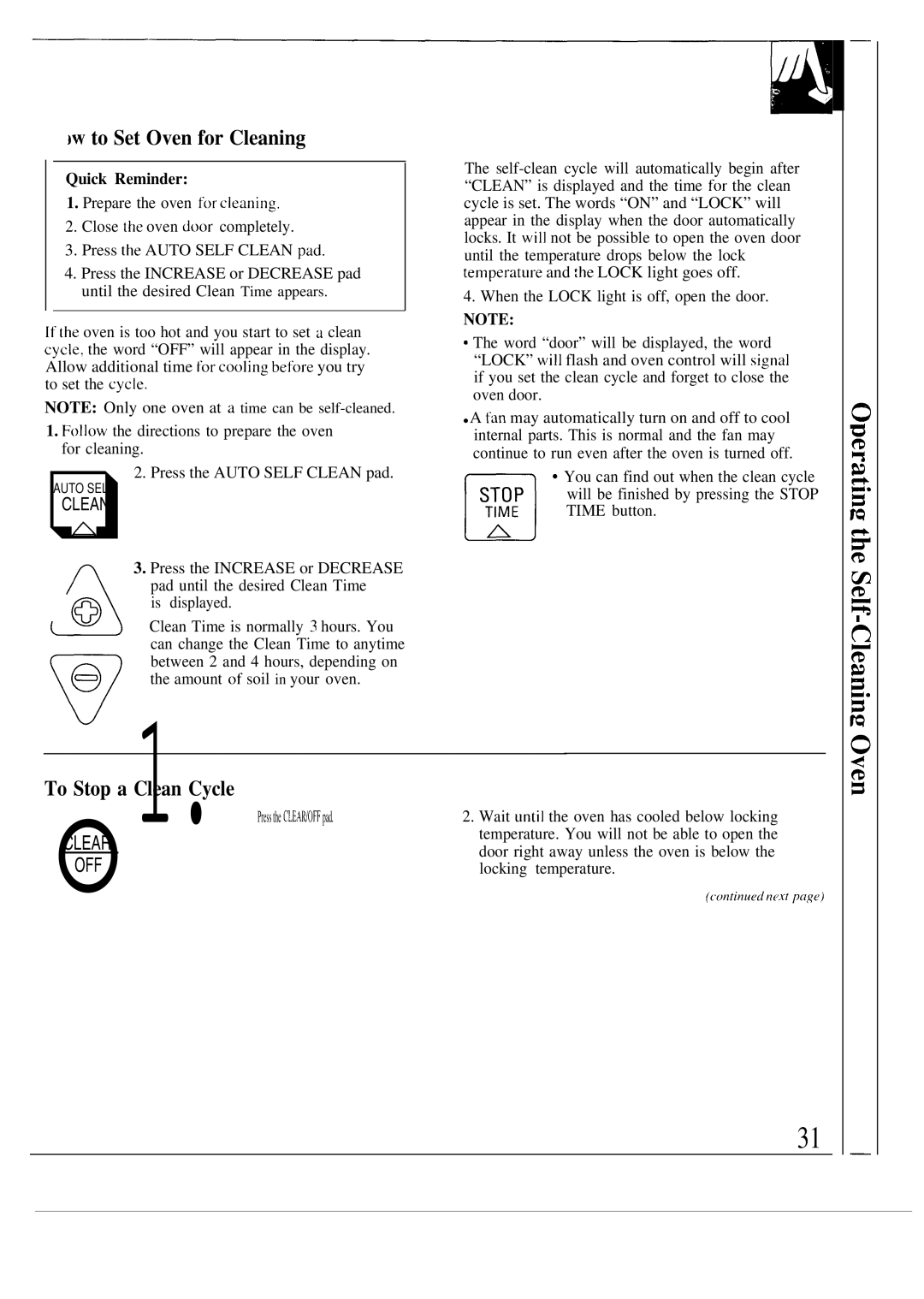 GE JTP55, JTP54, 164D2966P087 warranty To Set Oven for Cleaning, To Stop a Clean Cycle 