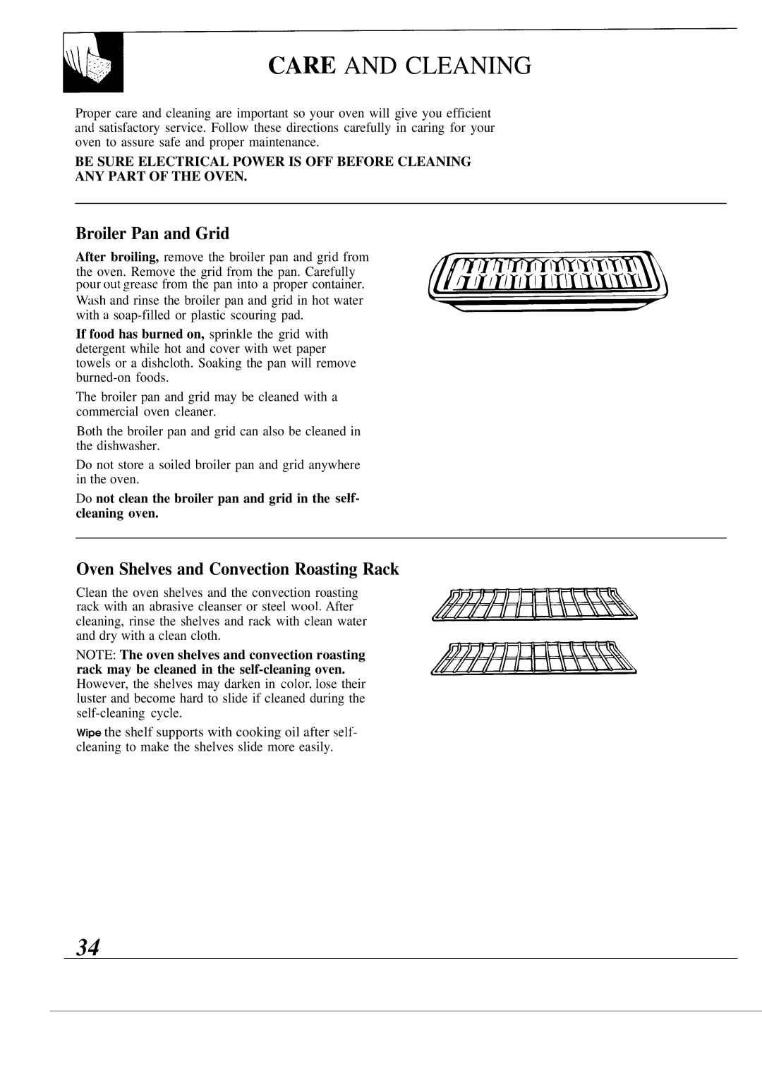 GE JTP55, JTP54, 164D2966P087 warranty Broiler Pan and Grid, If food has burned on, sprinkle the grid with 