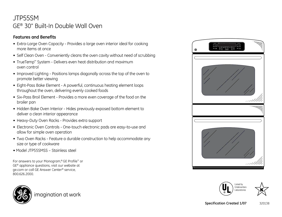 GE JTP55SM dimensions Features and Benefits 