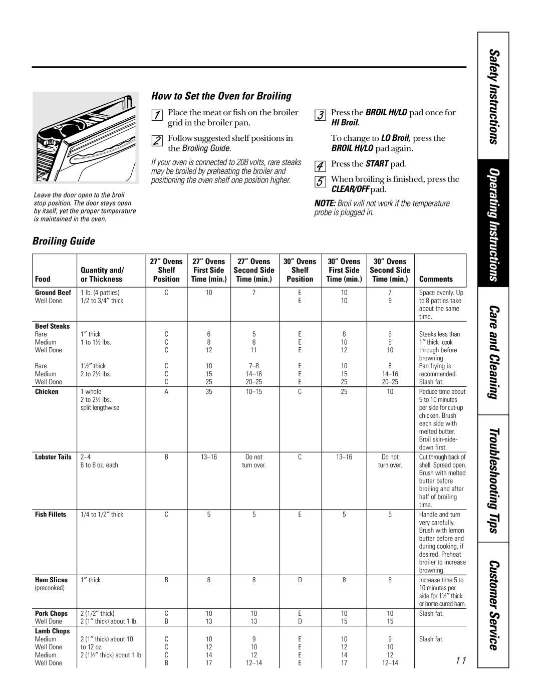 GE jt910, JTP56BABB, jt950, jk910 Safety Instructions Operating, How to Set the Oven for Broiling, Broiling Guide, HI Broil 