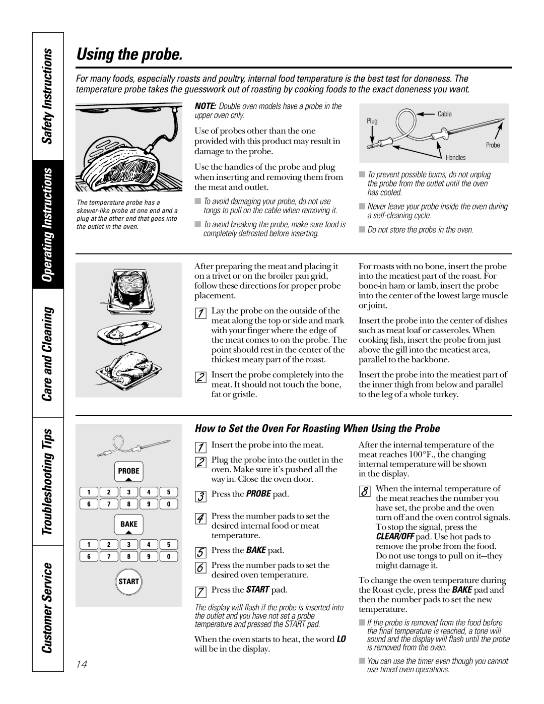 GE JTP56BABB, jt950, jk910, jk950, jt910, JT950SASS Using the probe, How to Set the Oven For Roasting When Using the Probe 