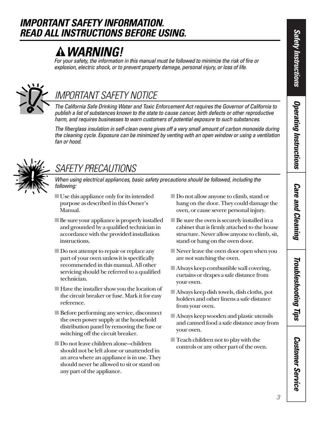 GE jk950, JTP56BABB, jt950, jk910, jt910, JT950SASS, JT950WAWW owner manual Important Safety Notice 