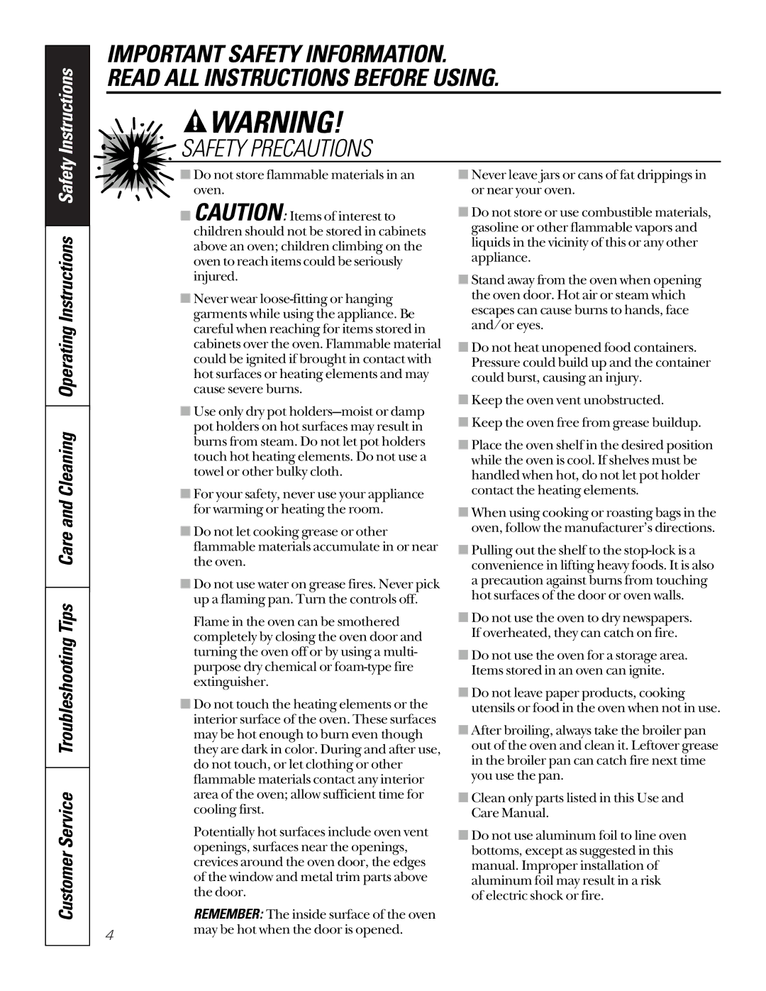 GE jt910, JTP56BABB, jt950, jk910, jk950, JT950SASS, JT950WAWW owner manual Safety Instructions 