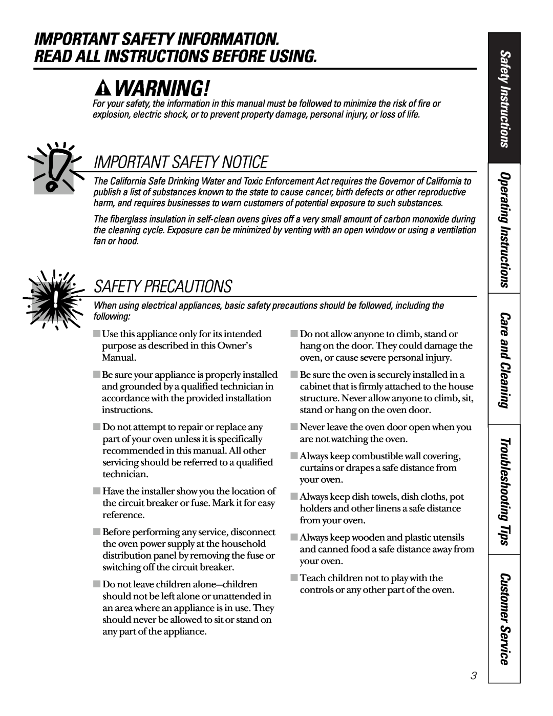 GE jk950 Important Safety Information, Read All Instructions Before Using, Important Safety Notice, Safety Precautions 
